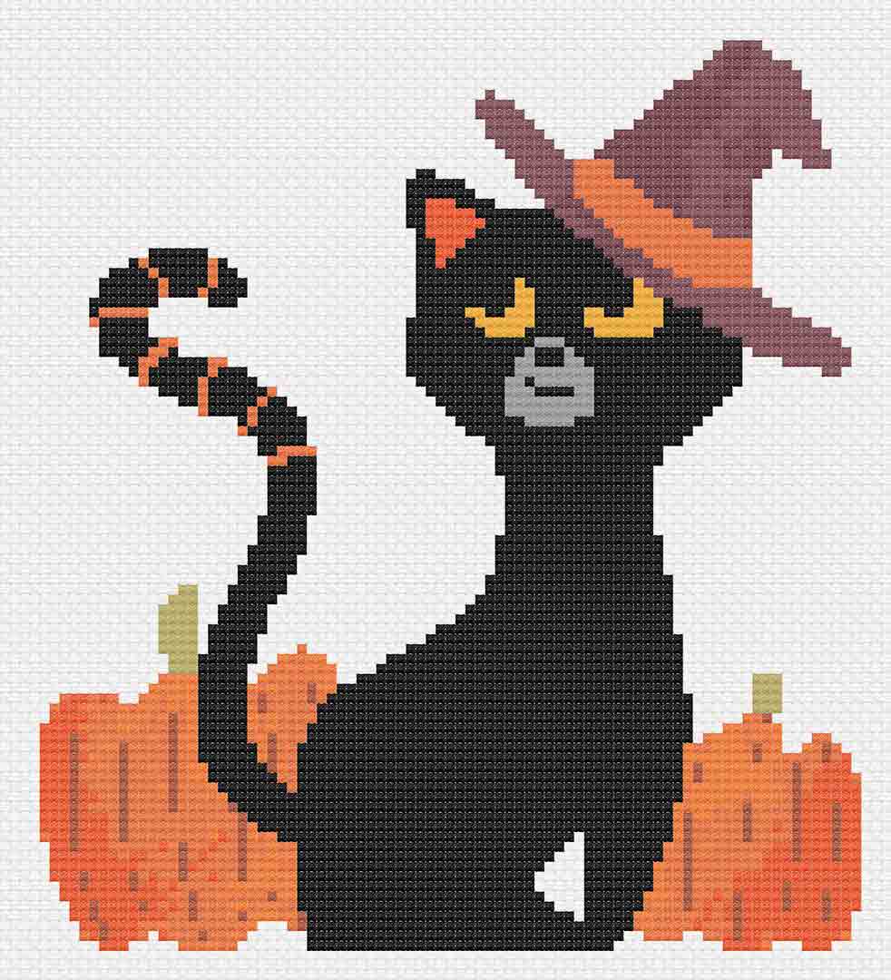 Cross Stitch Witch Hat Easy Pixel Art Pattern for Halloween PDF