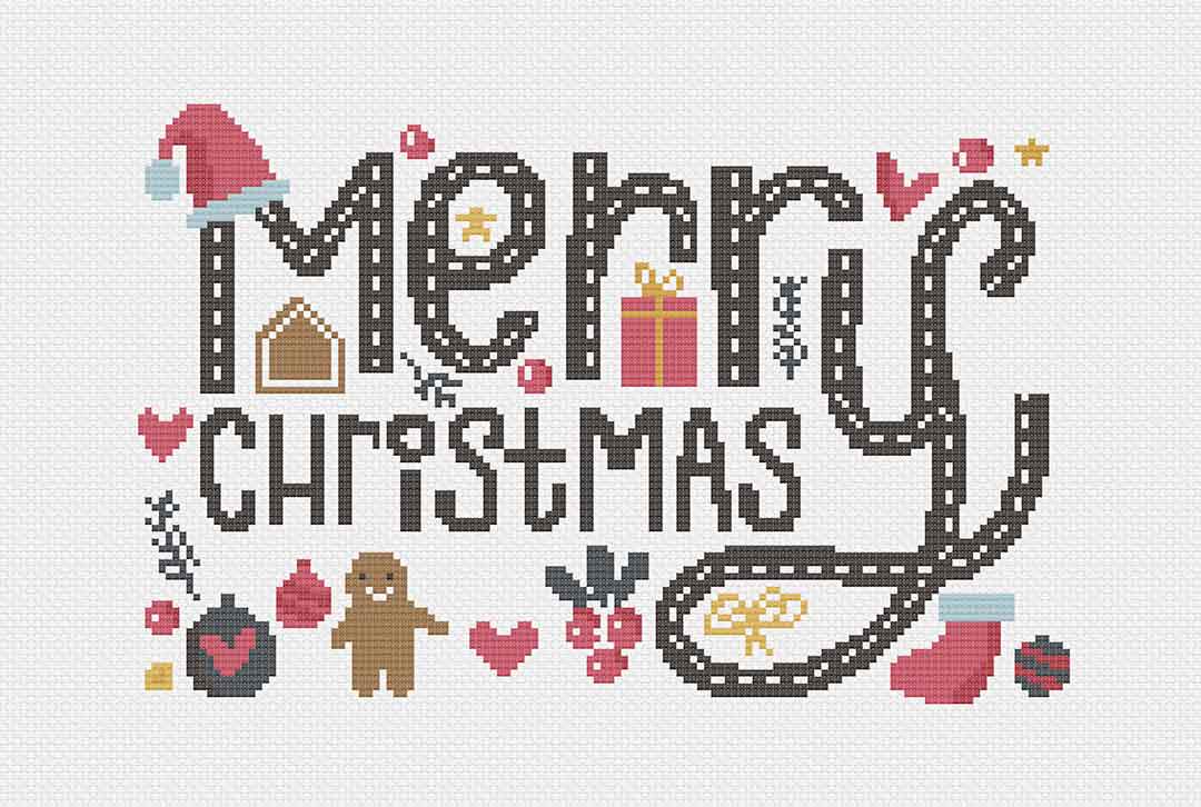 Stitched  preview of Merry Christmas Counted Cross Stitch pattern and Kit