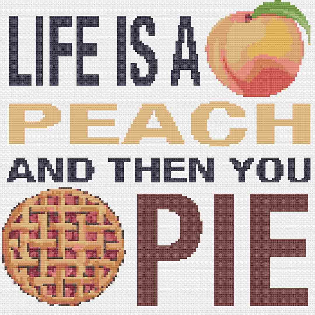 Stitched preview of Peach Pie Counted Cross Stitch Pattern and Kit