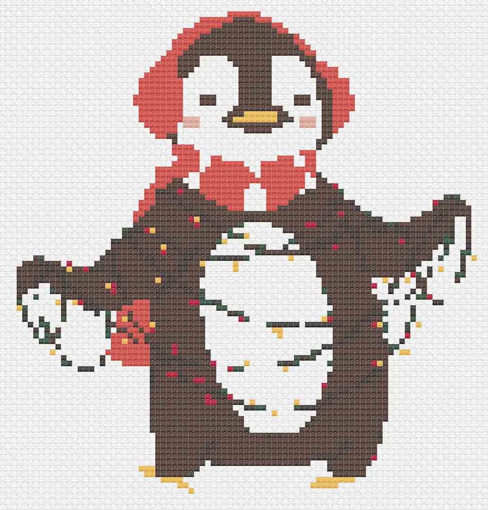 Christmas Penguin Cross Stitch Pattern stitched preview