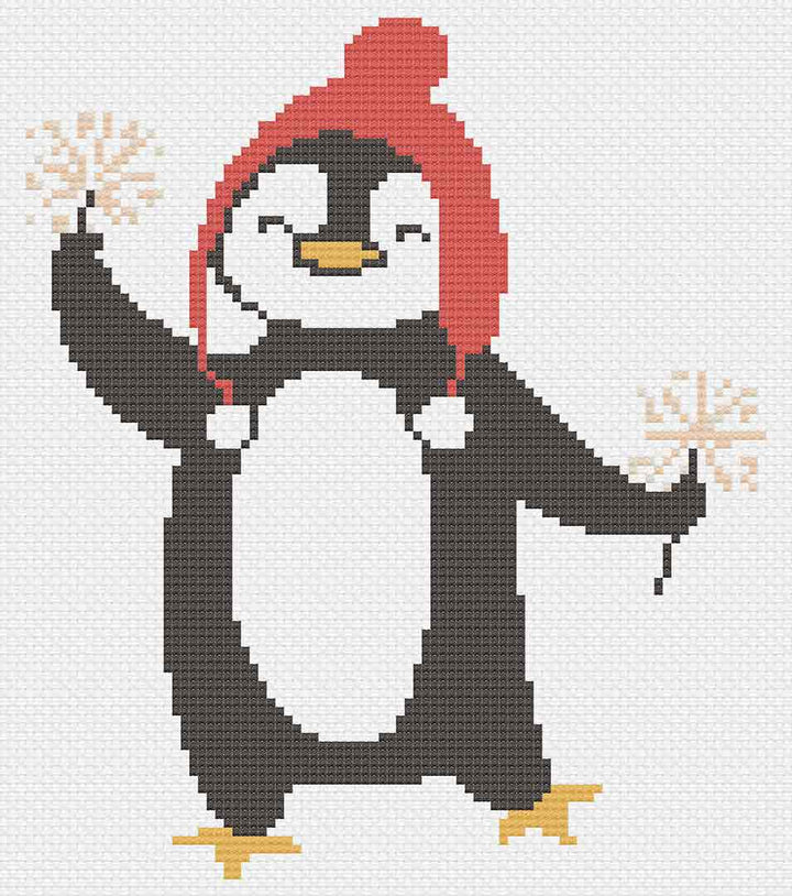 Christmas Penguin Cross Stitch Pattern stitched preview