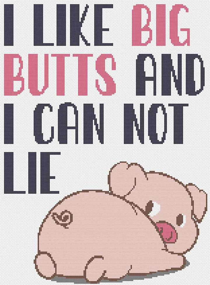 Stitched preview of Pig Butts Counted Cross Stitch Pattern and Kit
