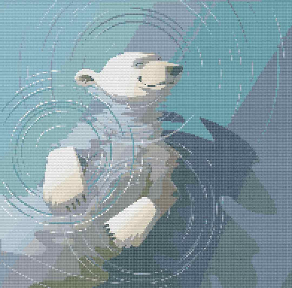 Stitched preview of Polar Bear Counted Cross Stitch Pattern and Kit