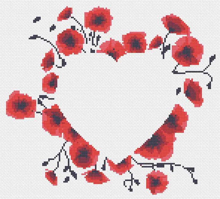 Stitched preview of Poppy Love Counted Cross Stitch Pattern and Kit