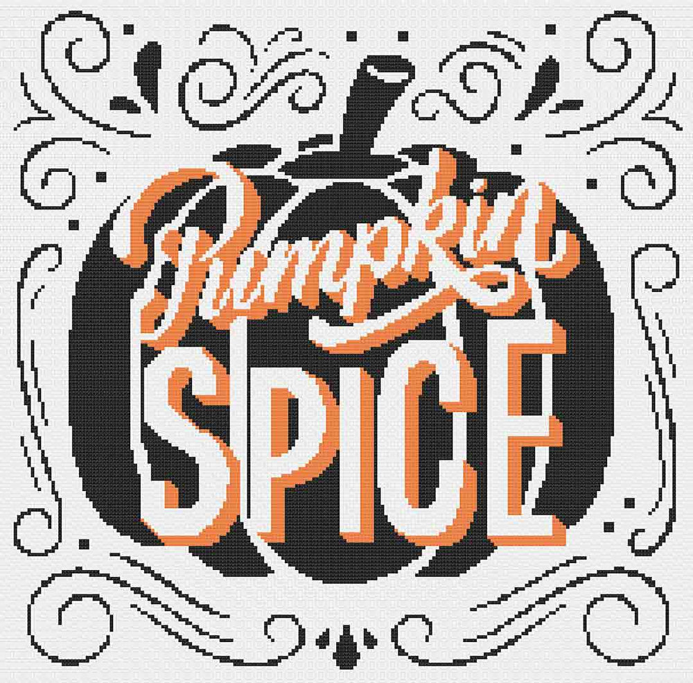 Stitched preview of Pumpkin Spice Counted Cross Stitch Pattern and Kit
