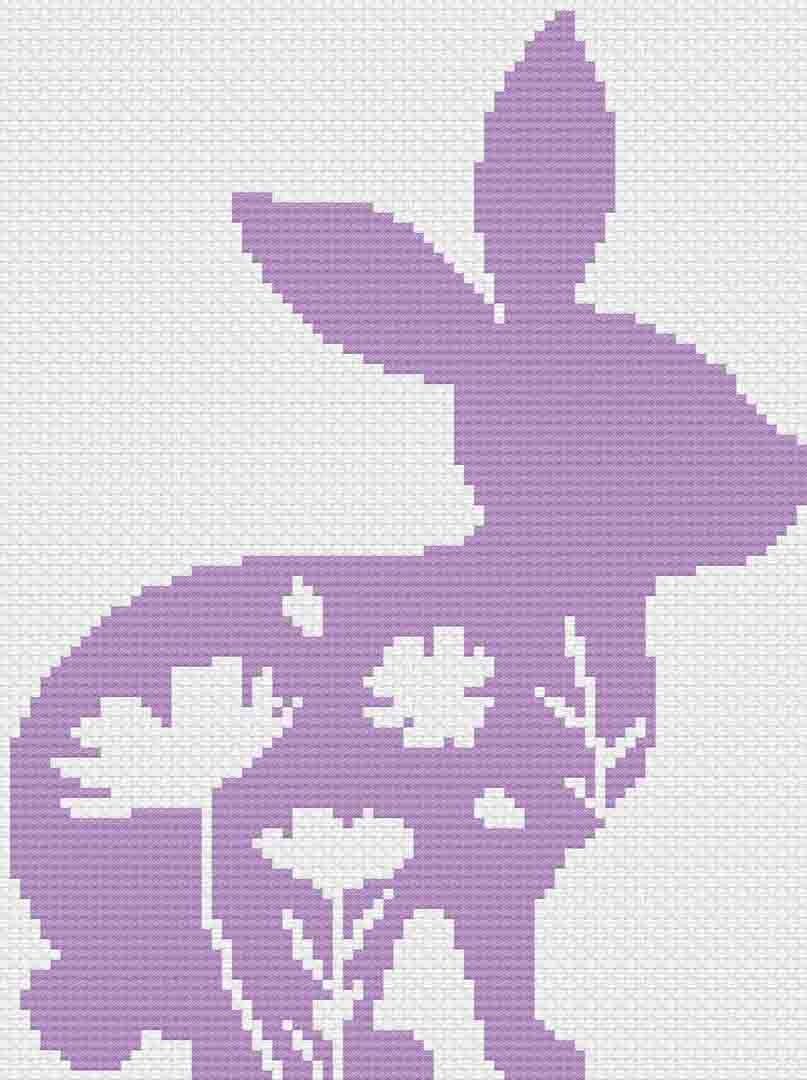 Image of stitched preview of "Lavender Bunny" a free counted cross stitch pattern