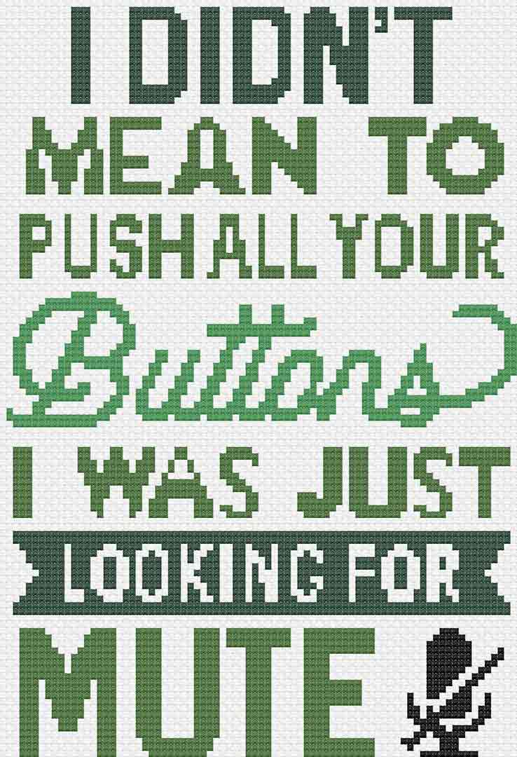 Stitched preview of Push Your Buttons Counted Cross Stitch Pattern and Kit