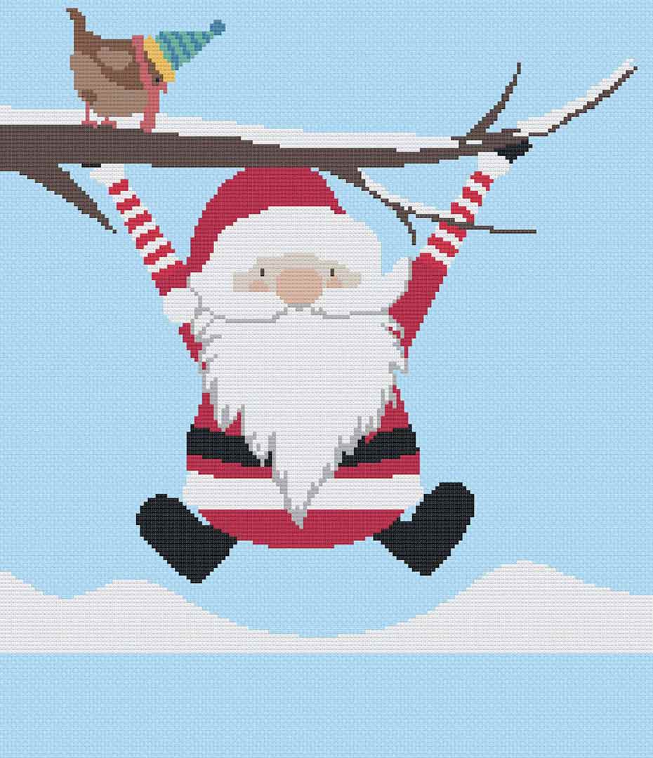 Stitched preview of Santa Plays Counted Cross Stitch Pattern and Kit
