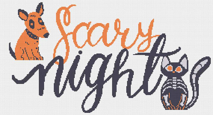 Stitched preview of Scary Night Counted Cross Stitch Pattern and Kit