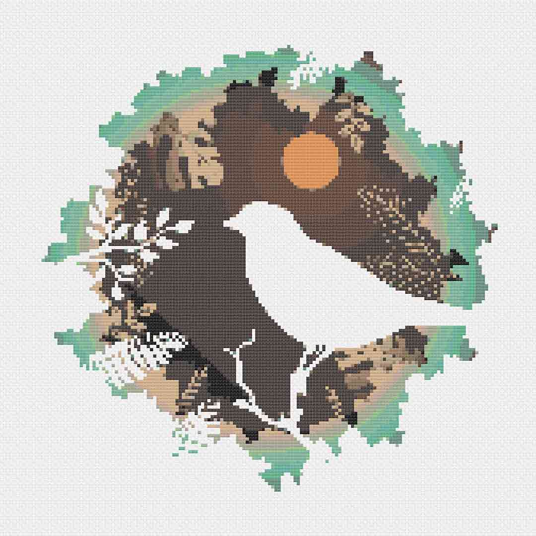 Stitched preview of Silhouette Bird Counted Cross Stitch Pattern and Kit
