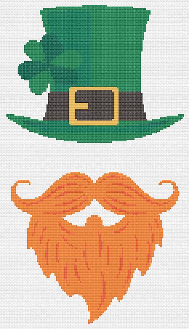 Stitched preview of Sir Leprechaun Counted Cross Stitch Pattern and Kit