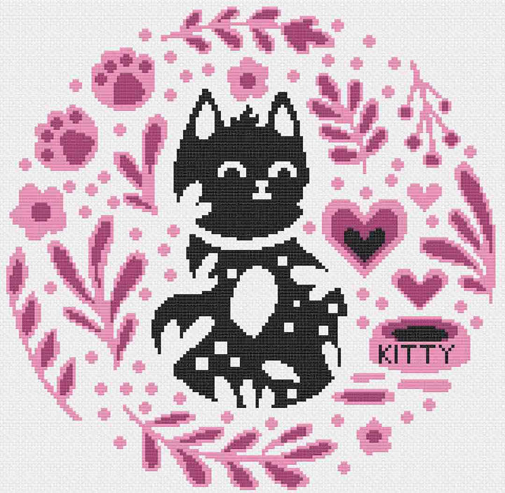 Stitched preview of Soft Kitty Warm Kitty Counted Cross Stitch Pattern and Kit