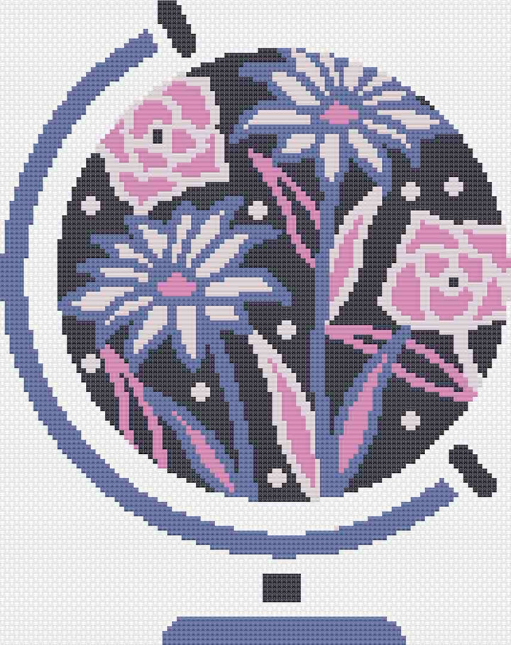 Stitched preview of Spring Around The Globe Counted Cross Stitch Pattern and Kit