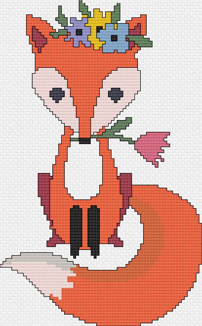 Stitched preview of Spring Fox Counted Cross Stitch Pattern and Kit