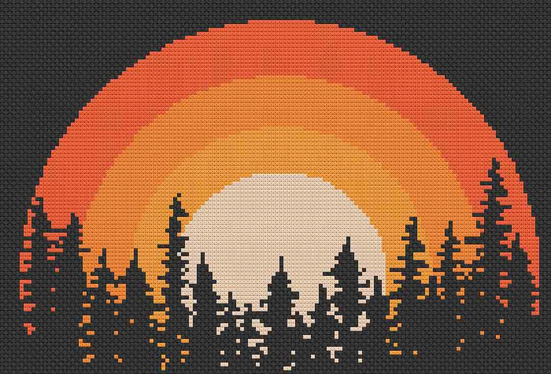 Stitched preview of Summer Forest Counted Cross Stitch Pattern and Kit