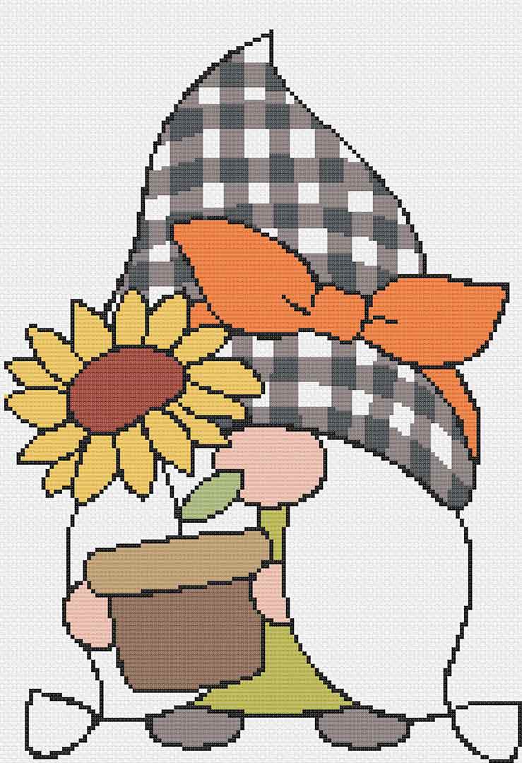 Stitched preview of Summer Gnome Counted Cross Stitch Pattern and Kit