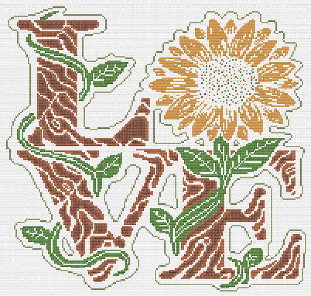 Stitched preview of Sunflower Love Counted Cross Stitch Pattern and Kit