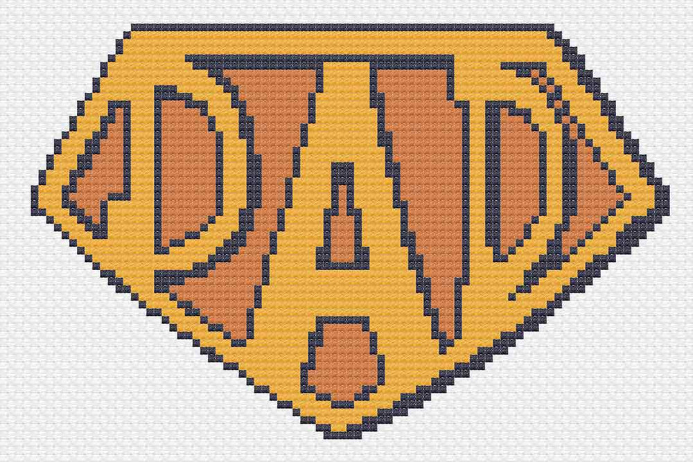 Stitched preview of Super Dad Counted Cross Stitch Pattern and Kit