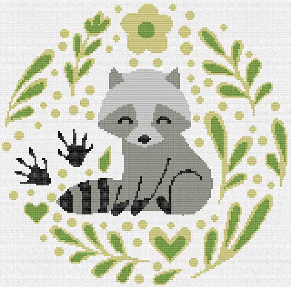 Stitched preview of The Cutest Trash Panda Counted Cross Stitch Pattern and Kit