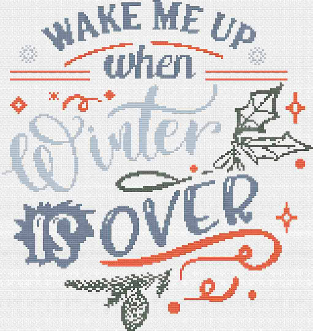 Stitched preview of Wake Me Up Counted Cross Stitch Pattern and Kit